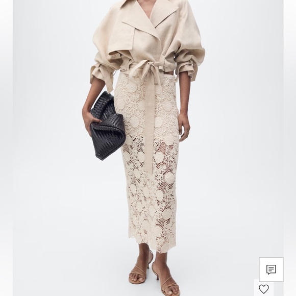 Mango Beige Crochet Midi Skirt - Picture 2 of 6